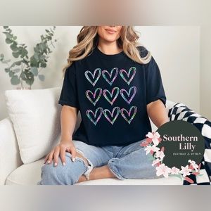 Comfort Colors Preppy Hand-drawn Hearts T-Shirt